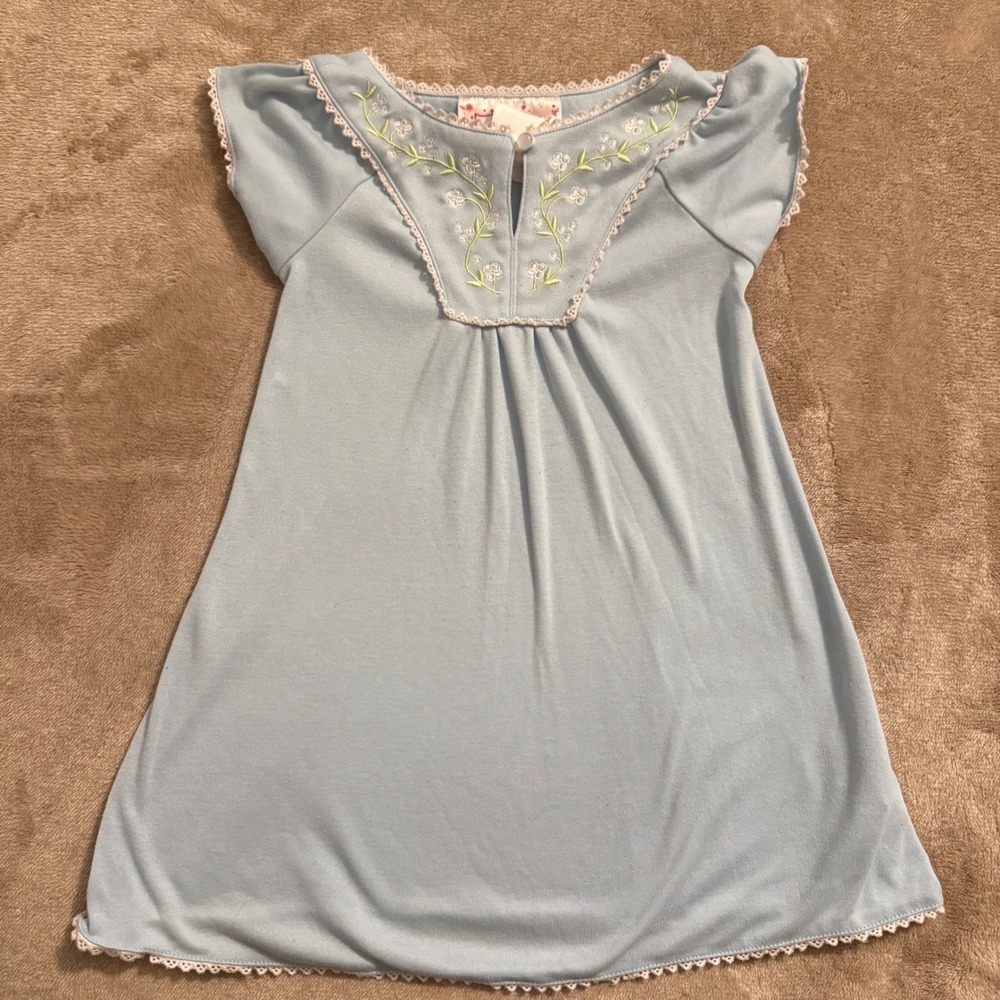 American Girl Beforever Blue Floral Embroidered Lace Trim Nightgown Kids XS